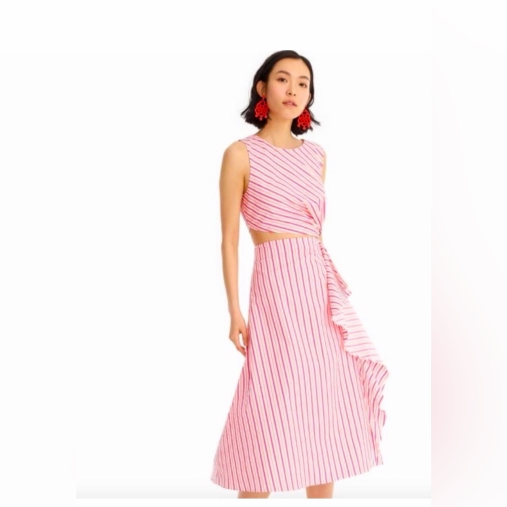 Crew Samara Striped Cutout Poplin Cotton Midi Dress
